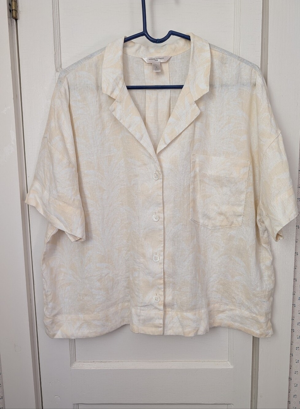 💛 🤍 Banana Republic XL Linen Short Sleeve Button-Up Shirt Floral Boxy Cut